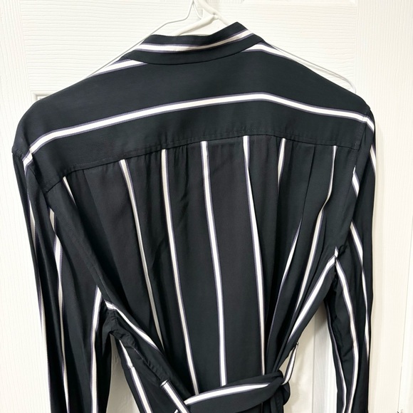 Equipment Ravena Silk Blend Stripe Belted Collarless Shirt Dress Womens Sz Large - Picture 7 of 8